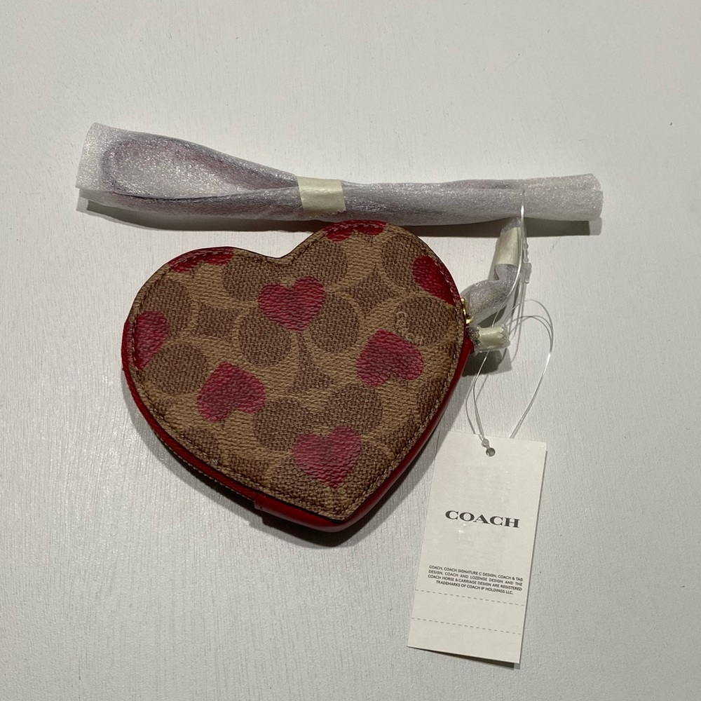 Coach Heart Coin Case In Signature Canvas With Red Print Love Purse Wristlet Bag - Picture 5 of 10